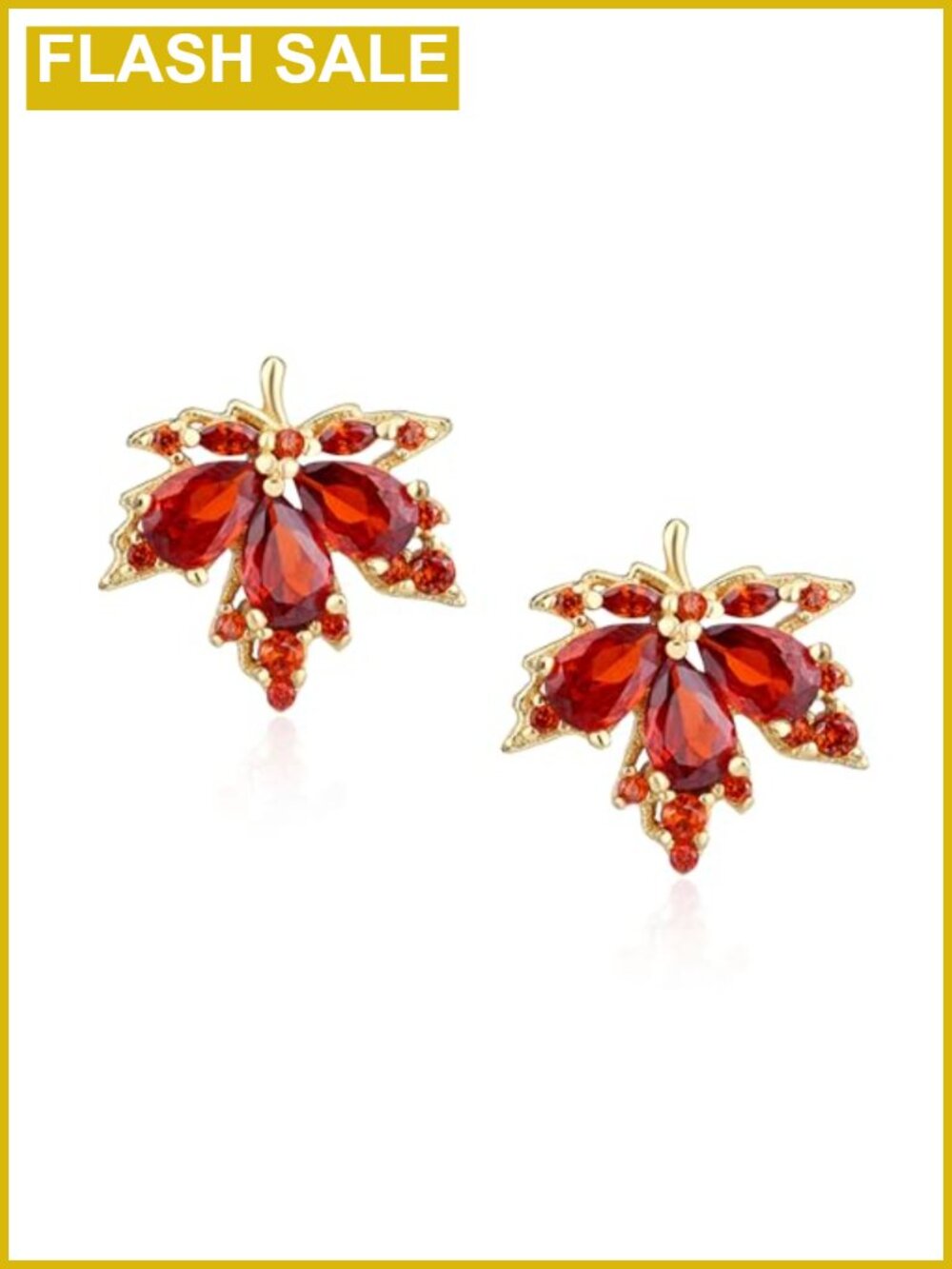 Maple Leaf Earrings Gold Plated Crystal Diamond Drop Dangle Fall Halloween